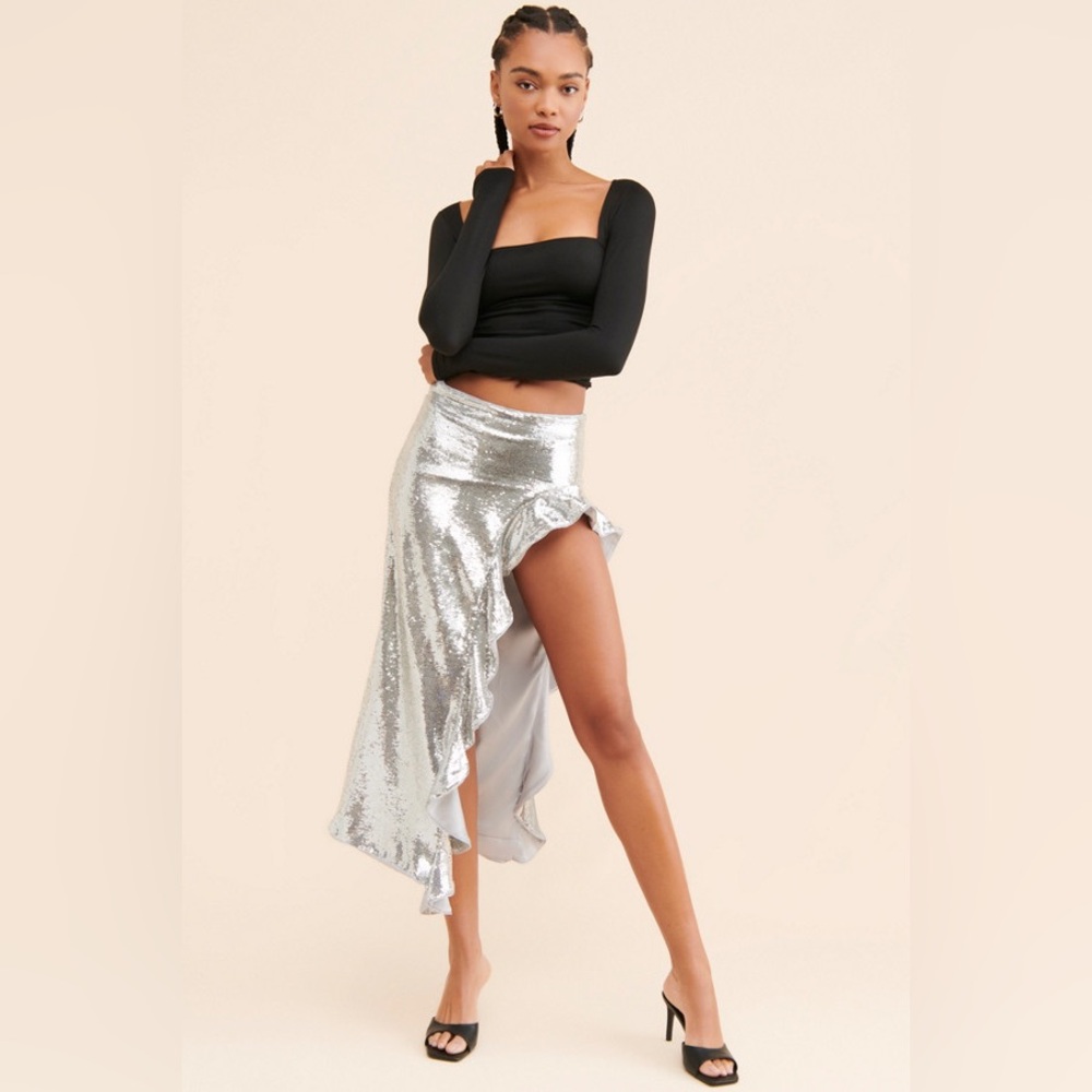 Bardot x Free People x Anthropologie Suzu Sequin Midi Holiday Skirt sz S/4